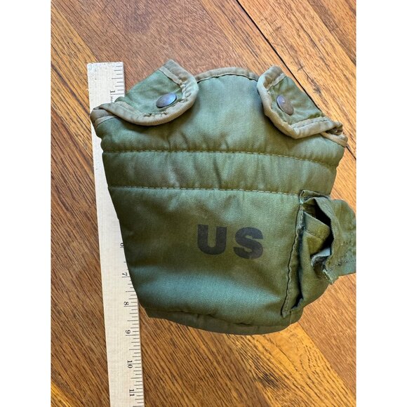 Vintage US Army Green Canvas Water Canteen Cover With Clips - Picture 5 of 6